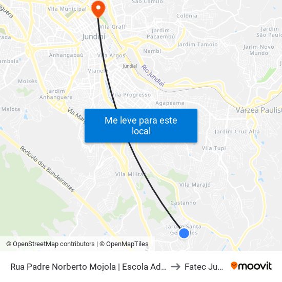 Rua Padre Norberto Mojola | Escola Adib Haddad to Fatec Jundiaí map