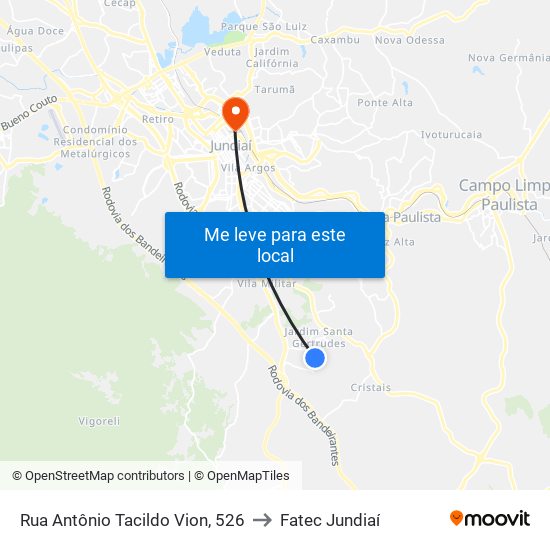 Rua Antônio Tacildo Vion, 526 to Fatec Jundiaí map