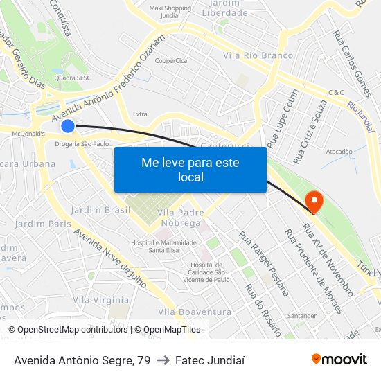 Avenida Antônio Segre, 79 to Fatec Jundiaí map