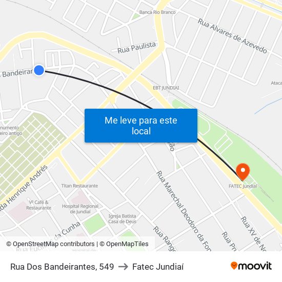 Rua Dos Bandeirantes, 549 to Fatec Jundiaí map
