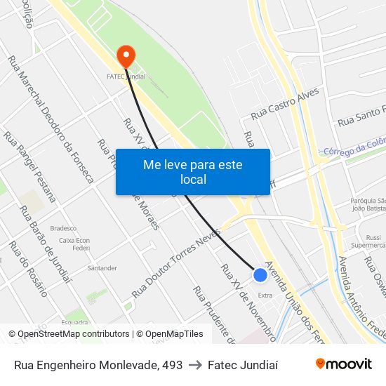 Rua Engenheiro Monlevade, 493 to Fatec Jundiaí map