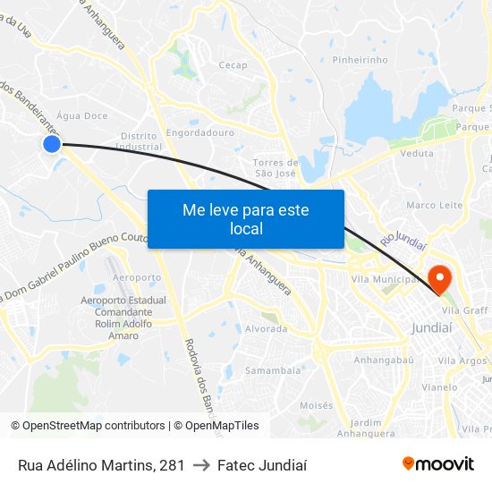 Rua Adélino Martins, 281 to Fatec Jundiaí map