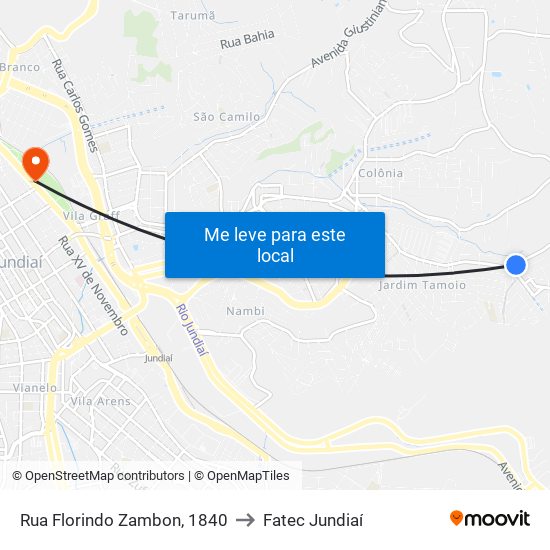 Rua Florindo Zambon, 1840 to Fatec Jundiaí map