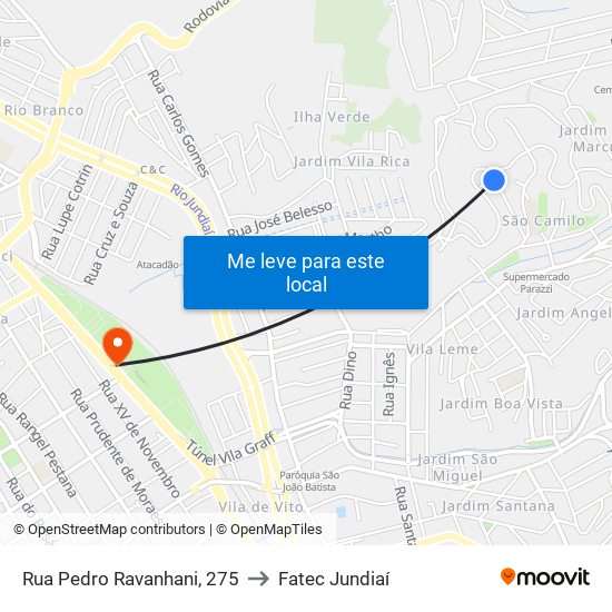 Rua Pedro Ravanhani, 275 to Fatec Jundiaí map
