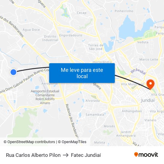 Rua Carlos Alberto Pilon to Fatec Jundiaí map