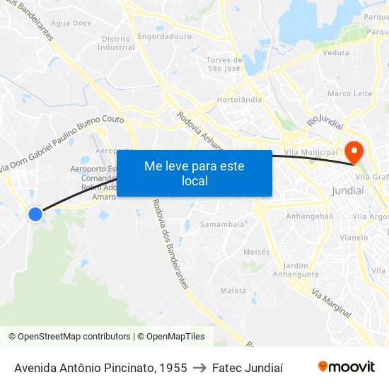 Avenida Antônio Pincinato, 1955 to Fatec Jundiaí map
