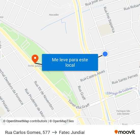 Rua Carlos Gomes, 577 to Fatec Jundiaí map