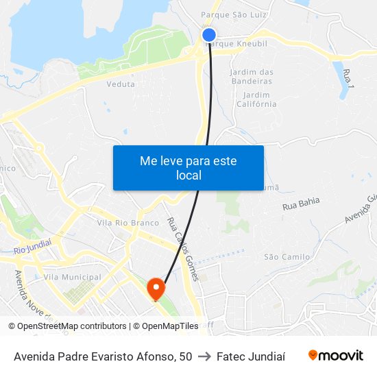 Avenida Padre Evaristo Afonso, 50 to Fatec Jundiaí map