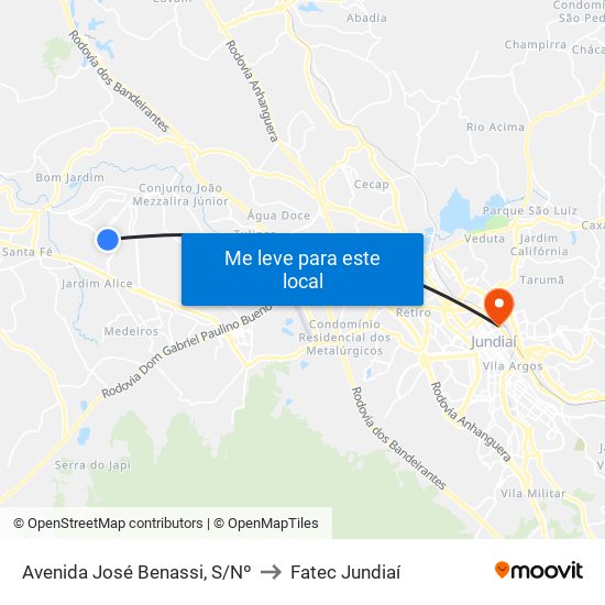 Avenida José Benassi, S/Nº to Fatec Jundiaí map