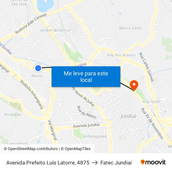 Avenida Prefeito Luís Latorre, 4875 to Fatec Jundiaí map