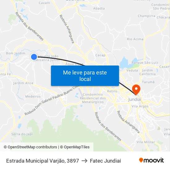 Estrada Municipal Varjão, 3897 to Fatec Jundiaí map