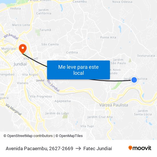 Avenida Pacaembu, 2627-2669 to Fatec Jundiaí map