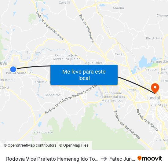 Rodovia Vice Prefeito Hemenegildo Tonolli, 719 to Fatec Jundiaí map