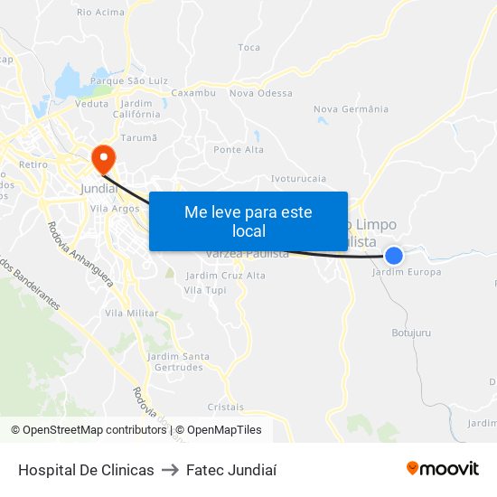 Hospital De Clinicas to Fatec Jundiaí map