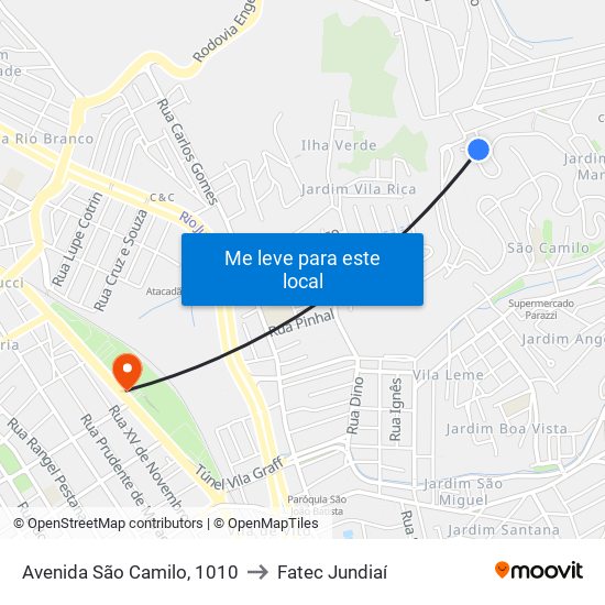 Avenida São Camilo, 1010 to Fatec Jundiaí map