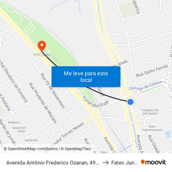 Avenida Antônio Frederico Ozanan, 4925-4973 to Fatec Jundiaí map