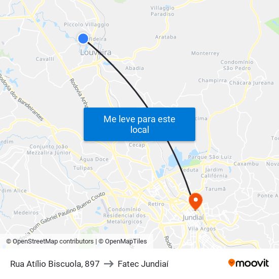 Rua Atílio Biscuola, 897 to Fatec Jundiaí map