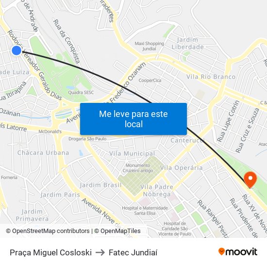 Praça Miguel Cosloski to Fatec Jundiaí map