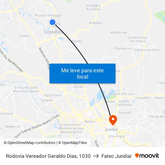 Rodovia Vereador Geraldo Dias, 1030 to Fatec Jundiaí map