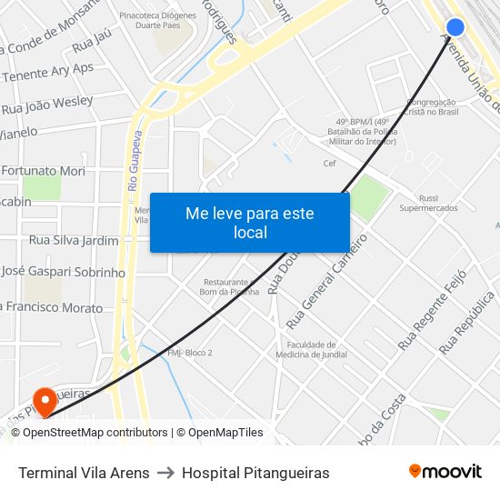 Terminal Vila Arens to Hospital Pitangueiras map