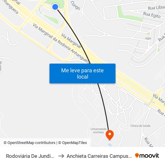 Rodoviária De Jundiaí (Linhas Municipais) to Anchieta Carreiras Campus Professor Pedro C. Fornari map