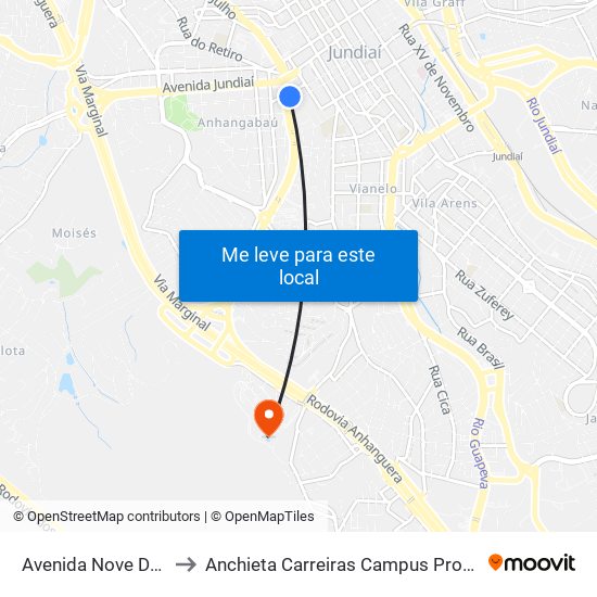 Avenida Nove De Julho, 2121 to Anchieta Carreiras Campus Professor Pedro C. Fornari map