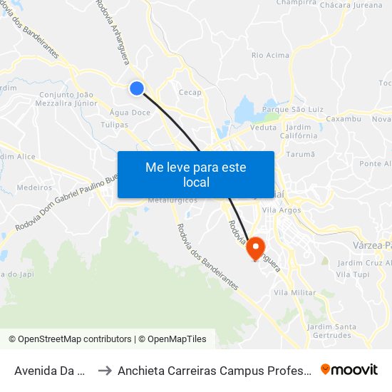 Avenida Da Uva, 1470 to Anchieta Carreiras Campus Professor Pedro C. Fornari map