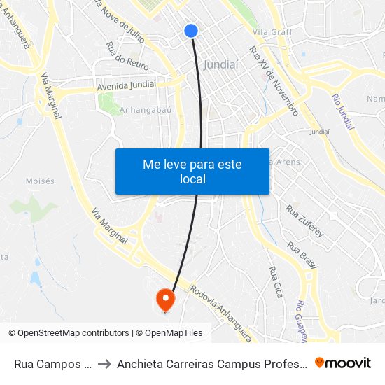 Rua Campos Sales, 75 to Anchieta Carreiras Campus Professor Pedro C. Fornari map