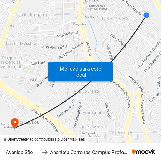 Avenida São Paulo, 391 to Anchieta Carreiras Campus Professor Pedro C. Fornari map