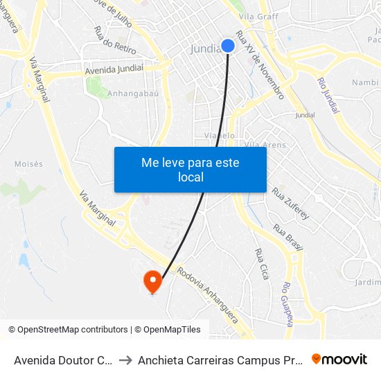 Avenida Doutor Cavalcanti, 1072 to Anchieta Carreiras Campus Professor Pedro C. Fornari map