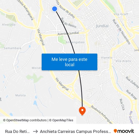 Rua Do Retiro, 1498 to Anchieta Carreiras Campus Professor Pedro C. Fornari map