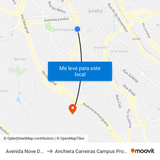 Avenida Nove De Julho, 2330 to Anchieta Carreiras Campus Professor Pedro C. Fornari map