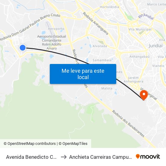 Avenida Benedicto Castilho De Andrade, 877 to Anchieta Carreiras Campus Professor Pedro C. Fornari map