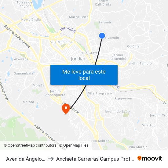 Avenida Ângelo Riveli, 1045 to Anchieta Carreiras Campus Professor Pedro C. Fornari map