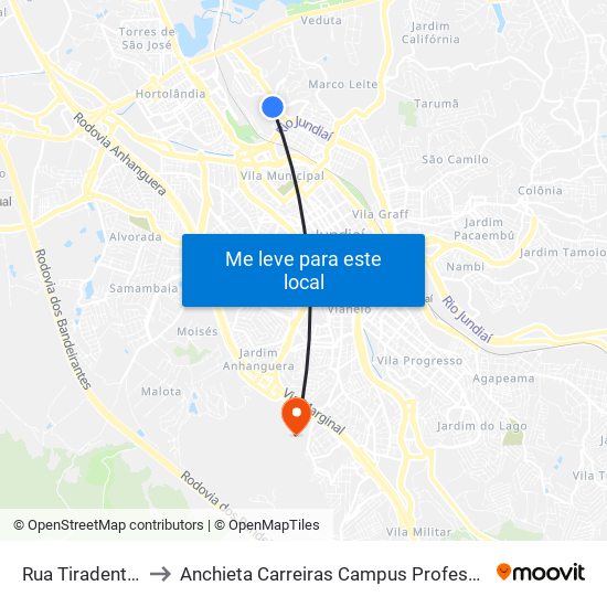 Rua Tiradentes, 1121 to Anchieta Carreiras Campus Professor Pedro C. Fornari map