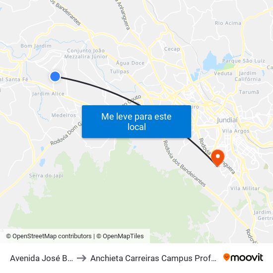 Avenida José Benassi, 905 to Anchieta Carreiras Campus Professor Pedro C. Fornari map