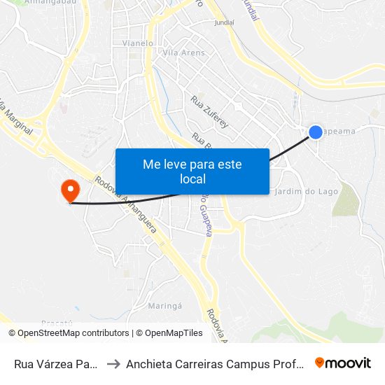 Rua Várzea Paulista, 1000 to Anchieta Carreiras Campus Professor Pedro C. Fornari map