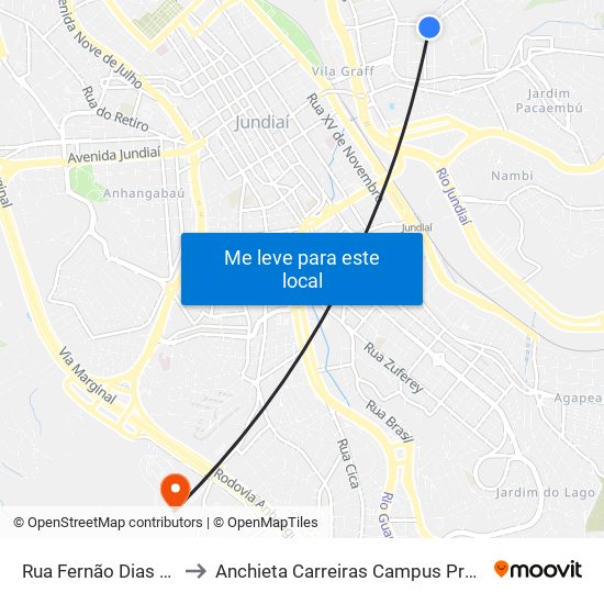 Rua Fernão Dias Paes Leme, 45 to Anchieta Carreiras Campus Professor Pedro C. Fornari map