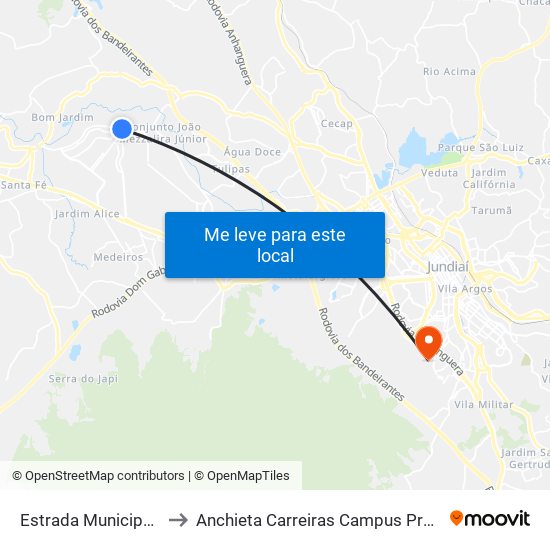 Estrada Municipal Varjão, 3897 to Anchieta Carreiras Campus Professor Pedro C. Fornari map