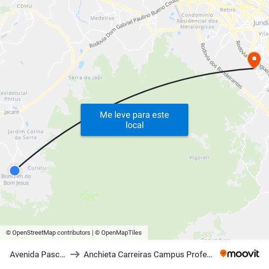 Avenida Paschoal Santi to Anchieta Carreiras Campus Professor Pedro C. Fornari map