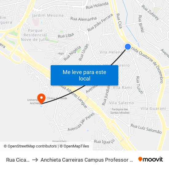 Rua Cica, 850 to Anchieta Carreiras Campus Professor Pedro C. Fornari map