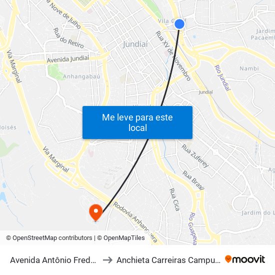 Avenida Antônio Frederico Ozanan, 4925-4973 to Anchieta Carreiras Campus Professor Pedro C. Fornari map