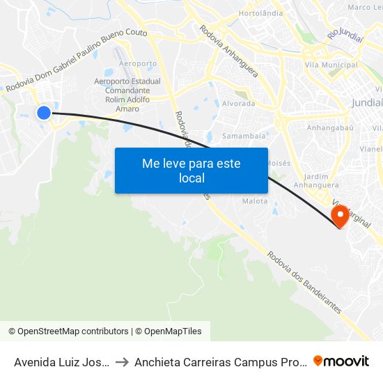Avenida Luiz José Sereno, 820 to Anchieta Carreiras Campus Professor Pedro C. Fornari map