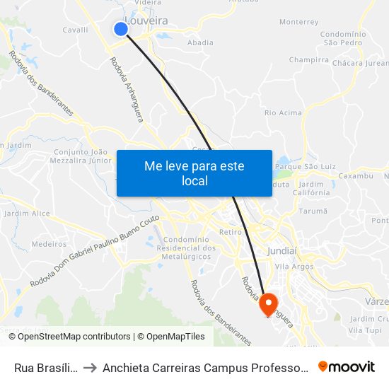 Rua Brasília, 100 to Anchieta Carreiras Campus Professor Pedro C. Fornari map