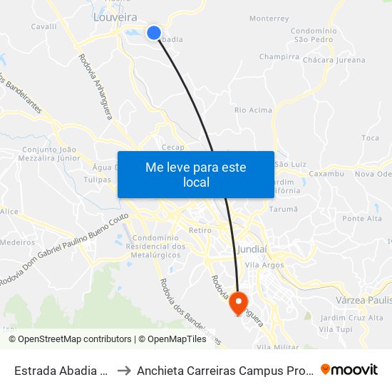 Estrada Abadia São José, 329 to Anchieta Carreiras Campus Professor Pedro C. Fornari map