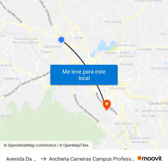 Avenida Da Uva, 514 to Anchieta Carreiras Campus Professor Pedro C. Fornari map