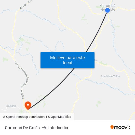 Corumbá De Goiás to Interlandia map