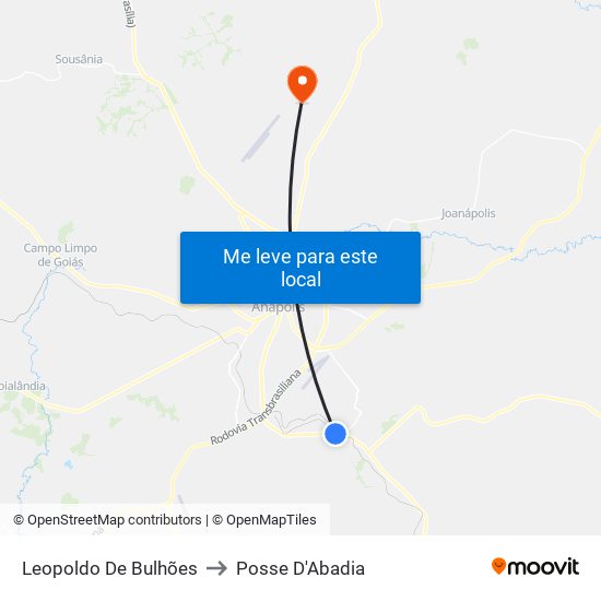 Leopoldo De Bulhões to Posse D'Abadia map