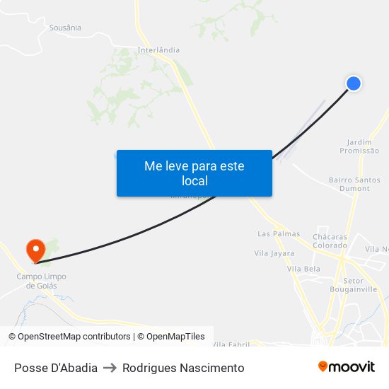 Posse D'Abadia to Rodrigues Nascimento map