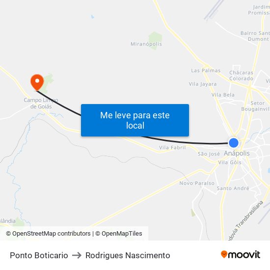 Ponto Boticario to Rodrigues Nascimento map